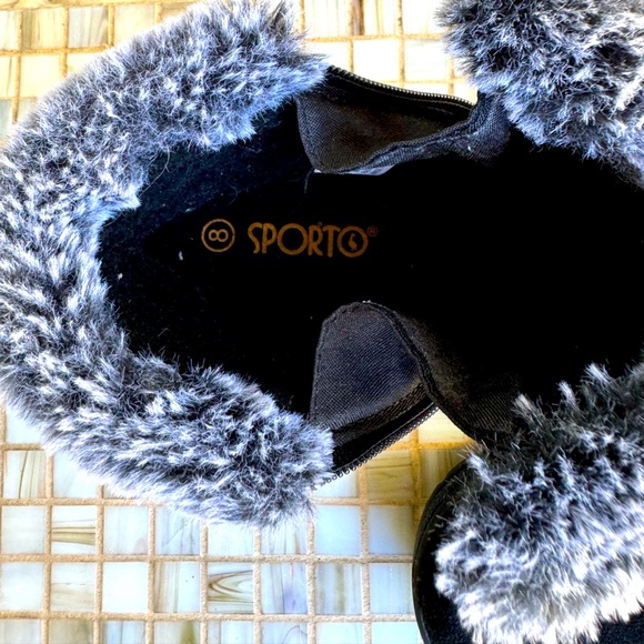 SPORTO Fur Cuff Ankle Boot with Double Zippers - Black & Gray - Size 8 - Picture 6 of 7